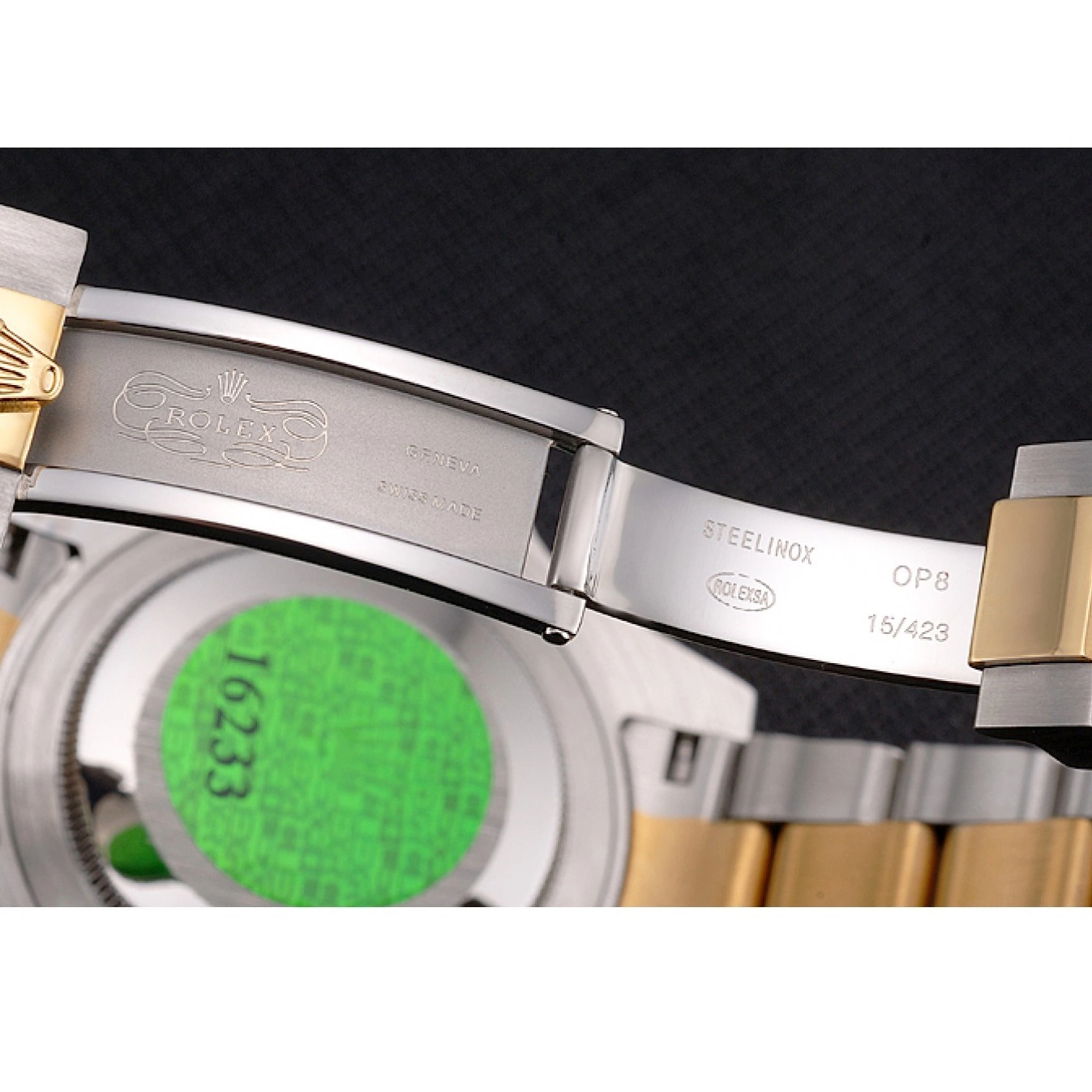Rolex aaa copy Steel Tone Diamond Dial Gold Swiss Gold Black Bezel Markings Bracelet Submariner Rolex Two 0729